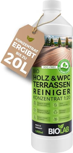 BIOLAB Holz & WPC Terrassen Reiniger Konzentrat 1:20 (1 Liter) Terrassenreiniger, Holzreiniger, WPC-Reinigungsmittel für den Boden der Terrasse oder Balkon