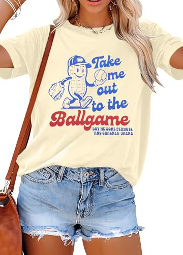ALLTB Baseball Shirts Women Funny Baseball Mom Shirt Ballgame Graphic Tshirt Game Day Fan Tee Casual Short Sleeve Top Apricot