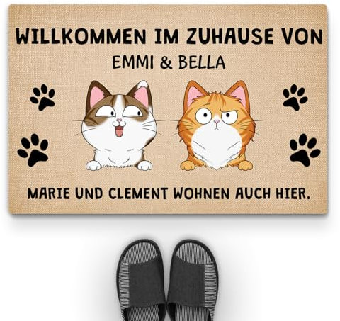Geschenke Mall Personalisierte Fußmatte Herzlich Willkommen Bei, Fussmatte Mit Namen, fussmatte Katze, fussmatte Katzen personalisiert (#2 Katzen)