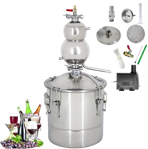 Stainless Steel Water Alcohol Distiller with Copper Tube for Home Brewing and Spirits Boiling