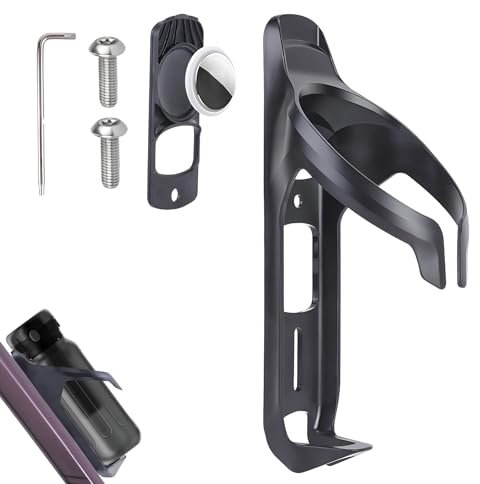 Fahrrad Getränkehalter, Versteckter AirTag Halterung, wasserdichte Flaschenhalterung Kompatibel mit Apple AirTag, Diebstahlschutz mit Sicherheits-Schrauben – Schwarz