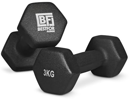 Bestfor Pair Hex Anti Roll Non Slip Neoprene Dumbbell Weights For Exercise, Fitness, Workouts, Lifting with Exercise Chart 2-5kg