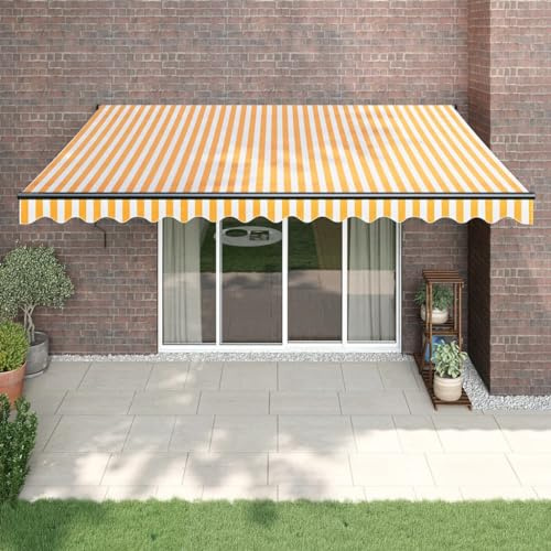 IKAYAA Tenda da Sole 450x300 Tenda da Sole a Bracci Estensibili Avvolgibile Resistente ai Raggi UV Tenda da Sole Manuale in Alluminio-Giallo-450 x 300 cm