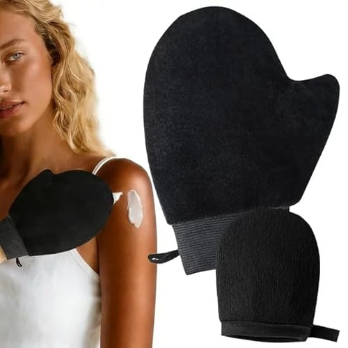 2 Gants Applicateurs Autobronzants Réutilisables pour Visage et Corps | Surface noire douce pour mousse, lotion ou crème autobronzante; protège les mains et facilite l’application visage et corps