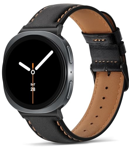 Tasikar Leather Bands Compatible with Samsung Galaxy Watch 9 8 40mm 44mm/8 Classic 46mm, Genuine Leather Strap