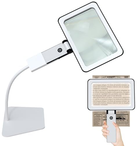 Bonna 3X Klappbar Leselupe，Ausgestattet mit Einer integrierten Lampe und Einer großen, ganzseitigen Lupe (Mit Basis)
