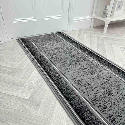 runrug Soft & Luxurious Hallway Runner Rug - Comfortable Carpet for Hall, Kitchen & Corridor - Stain-Resistant, Dirt-Resistant - Multiple Sizes - 70cm x 270cm - 9mm Thick - Tribal, Dark Grey
