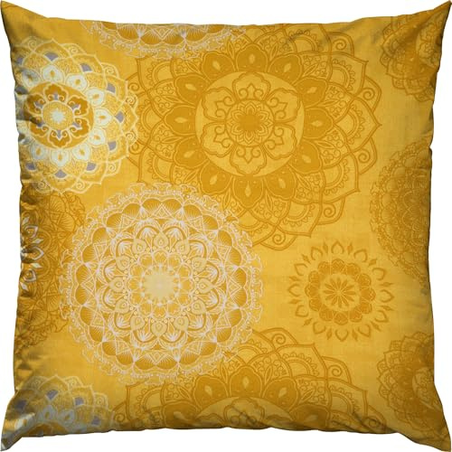 Erwin Müller Kissenbezug, Kissenhülle Flanell - Mandala - mollig warm, temperaturregulierend, mit praktischem Reißverschluss - Curry Größe 80x80 cm