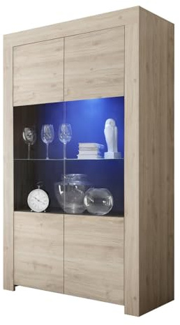 AQA DESIGN accessori casa credenzavetrina, realizzato in melaminico antigraffio rovere scuro, nr4 ripiani interni, portata top max Kg 30, portata - Rovere - 110x42x186 cm