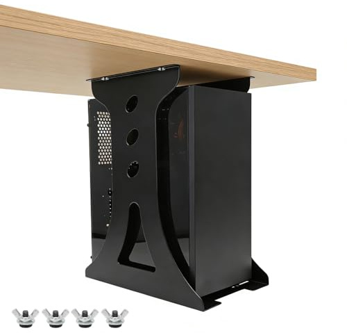 PC Halterung unter Schreibtisch, Maximale Breite bis zu 230 mm, bis 30 kg, PC Untertisch Halterung mit Schutzpolster, Hervorragende Luftzirkulation, Halterung für Meisten Computergehäuse (Schwarz)