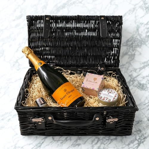 Veuve Clicquot Brut Champagne Gift Hamper 75cl 12.5% ABV with Champagne Chocolates Stopper & Scented Candle – Luxury French Gift Set UK