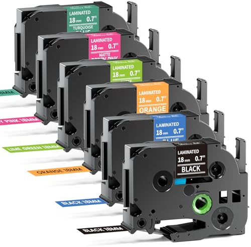 MarkField TZe 18mm cinta multicolor compatible con bandas Brother P touch | Cinta laminada TZ TZe-241 de 18 mm para PTouch PT-D410 D400 D600 1830 1750 Cube Plus, 3/4 x 26,2, 6 paquetes