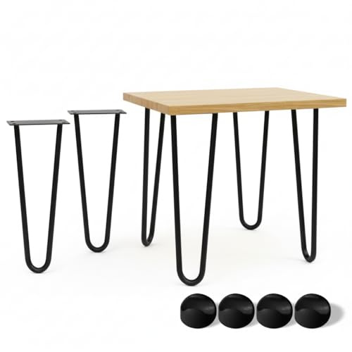 Mucola 4 Stück Hairpin Legs Tischbeine 41cm Höhe mit 2 Streben Schwarz – Haarnadel Tischfüße aus Stahl | DIY Möbelfüße für Couchtisch Esstisch Schreibtisch, Industrial Design Möbelbeine