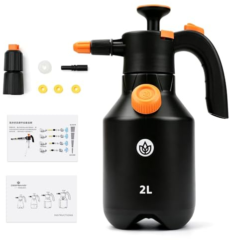 Nikou Pulverizador de Espuma a Presión para Coche 2L, Manual, para Jardín | Botella con Boquilla de Espuma y Boquilla de Riego, Portátil Pulverizador de Bomba para Plantas, para Limpieza de Coches
