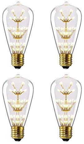 KINGCOO 4Pack E27 ST64 3W LED Stern Edison Lampen Glühbirne, Vintage Glühlampe Kronleuchter Deko Birne Ideal für Nostalgie und Retro Beleuchtung Warmweiß