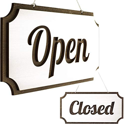 Double-Sided Wooden Open Sign for Business - Open Closed Sign for Window or Door, Vintage Style Wood Closed Sign, Open and Closed Signs, Decorative Open-Closed Sign 12 х 6 Inches