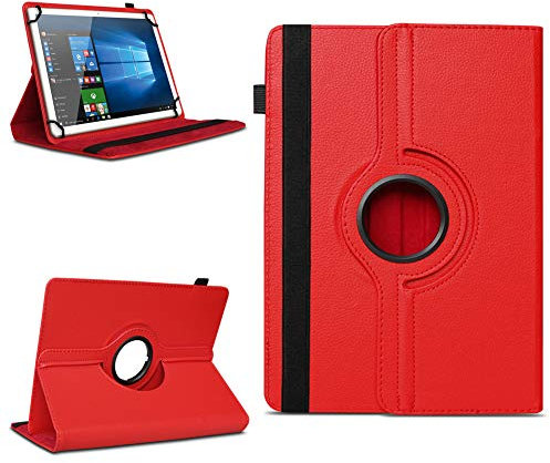NAmobile Tablet Hülle kompatibel für TrekStor Surftab Breeze 10.1 Quad Tasche Schutzhülle Cover Drehbar Universal Case, Farben:Rot
