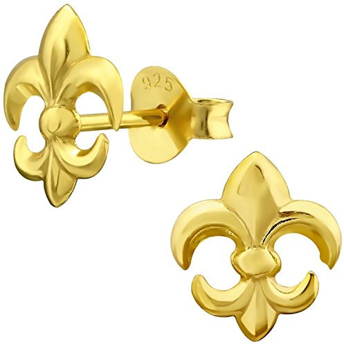 EYS JEWELRY Ohrringe Silber 925 Damen 9x 8 Lilie Fleur de Lis Ohrstecker Lilienblume Silber vergoldet Schmuck Geschenke für Frauen im Schmucketui