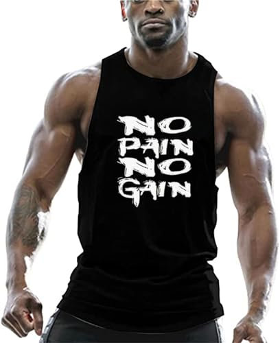 Befox Herren Cotton Tank Top Stringer Fitness Gym Shirt NO Pain NO GAIN Weste Muscleshirt Sport Vest