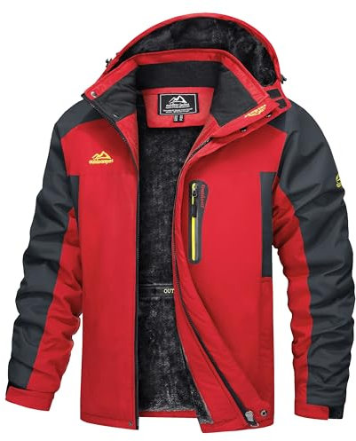 TACVASEN Herren Wasserdicht Winter Skijacke Warme Snowboardjacke Outdoorjacke Gefüttert Winterjacke (L, Rot)