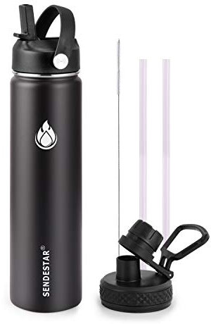 Sendestar Borraccia Sportiva con Doppia Parete Isolante sottovuoto a Prova di perdite in Acciaio Inox Bocca Larga con Coperchio con Cannuccia e beccuccio