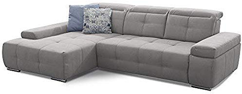 Cavadore Eckcouch Mistrel mit verstellbaren Kopfteilen, Ecksofa mit leichter Fleckentfernung dank Soft Clean, geeignet für Haushalte mit Kindern, Haustieren, 273 x 77 x 173, hellgrau