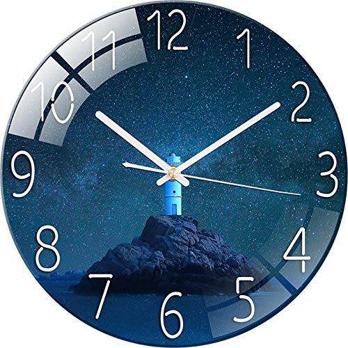 SWECOMZE Wanduhr für Wohnzimmer, Lautlos Dekorative Wanduhr Landschaft, Ohne Tickgeräusche, Uhr Wall Clock für Kinderzimmer, Schlafzimmer (Leuchtturm)