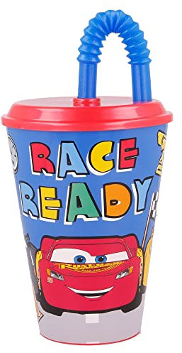 GOBELET RÉUTILISABLE pour Enfants avec Paille en Plastique sans BPA 430 ML | Cars Lets Race