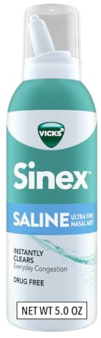 Vicks Sinex Saline Nasal Spray, Drug Free Ultra Fine Mist, Clear Everyday Sinus Congestion Fast, Clear Mucus from a Cold or Allergy, Daily Use 5.0 fl oz