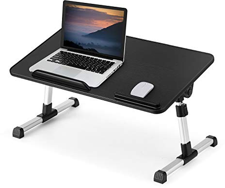 RIR0 Laptop Bed Table Lap, Adjustable Portable Lap Standing Desk Bed Tray Notebook Stand with Ergonomic Angle & Foldable Legs, Breakfast Serving Coffee Tray for Sofa/Bed/Balcony/Garden (Medium, Black)