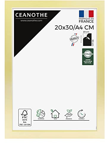 Ceanothe Cadre Photo 20X30 cm/A4 Doré Moderne et Elégant Convient au A4-Collection PRECIOUS Verre acrylique Incassable - Fabriqué en France