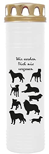 Grabkerze Grablicht - mit Motiv (Hunde) - ca 100h / 4 Tage Brenndauer je Kerze (25cm, Ø 7cm) - viele versch. Deisgns