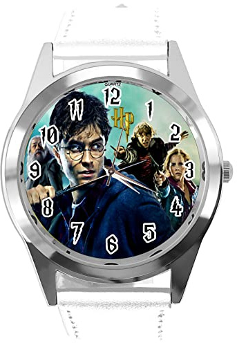 Weiße Leder-Quarz-Armbanduhr für Wizards-Fans E3