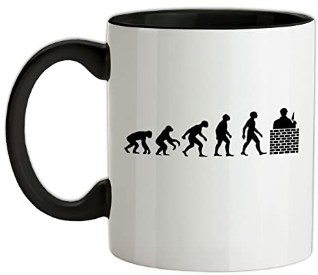 Evolution of Man Bricklayer - 11oz - Ceramic Two-Tone Mug for Coffee/Tea - Black/White - One Size