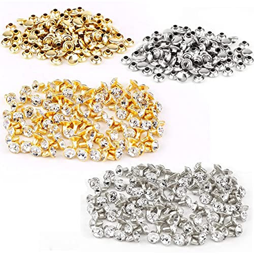 QIUMING 200 Stück Leder-Niet-Set Schmucknieten DIY Rivets Schmucknieten Hohlnieten Kleidung 7mm Rivet Metallrohr Nägel Strass Nieten Tubular Leder-Nieten für DIY Fertigkeit Dekorieren Gold-und Silber