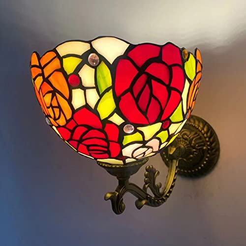 BOTOWI Buntglas Rose Wandleuchte Lichter Tiffany-Stil Wandlampe, Retro Pastoral Spiegel Frontlichter für Schlafzimmer Nacht Flur Balkon,8 Zoll