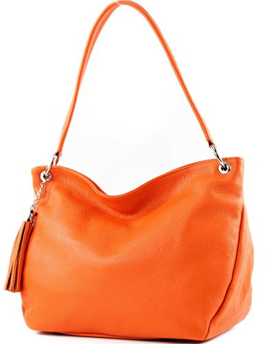 modamoda de - T154 - ital Schultertasche Umhängetasche aus Leder, Farbe:Orange