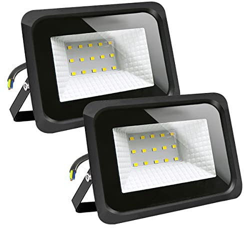 EXTRASTAR 20W Focos LED Exterior, Foco led exterior Impermeable IP65, Luz Fría 6500K, 1700lm, para Puertas, Terraza, Jardin, Patio, Parque, Garaje, Negro, 2 Pcs
