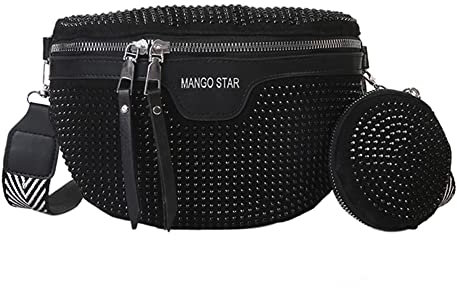 Strass Abend Clutch Tasche, Glänzende Kristall Handtasche Glänzend Mode Strass Hüftgurt Tasche Frauen Brustpack Schulter Crossbody Tasche PU Leder Bling Bauchtasche, Schwarz