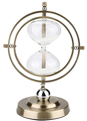sablier en Laiton 15 Minutes,Sablier, minuterie rotative à 720 °, sablier en Verre Vintage pour Cadeaux, Maison, Bureau, décor de Bureau, Sablier sablier de Sable Rotatif en métal Verre décoratio