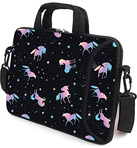 XMBFZ 15.6 Laptop Sleeve chromebook case Adjustable Shoulder Strap with Handle Accessory Pocket (Unicorn)