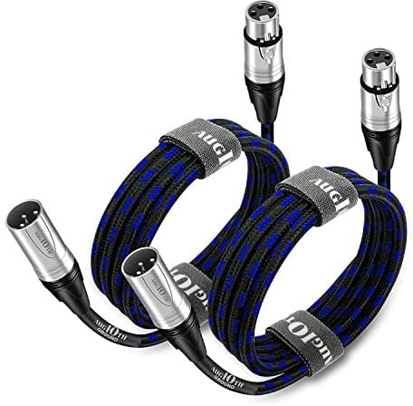 Augioth XLR to XLR Pro Mic Cable 4.5 Meter 2-Pack Male to Female XLR Cable 3-pin Blue Balanced Shielded Microphone Cable for Amplifier Mixer,Speaker Systems,Recording Studio