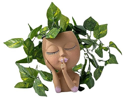 CANDeal Vase Créatif à Visage Humaine, Jardinière Succulente en Résine avec Trou De Drainage Vase Créatif à Tête Humaine pour La Maison, Le Bureau, La Décoration du Jardin