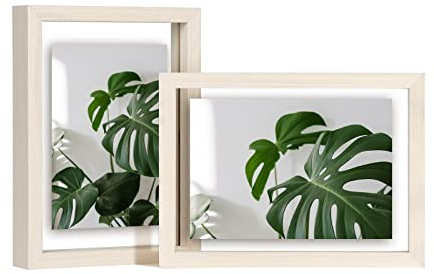 EGOFINE 7x5 Floating Frames Set of 2, Double Acrylic Picture Frame, Made of Solid Wood Display Any Size Photo up to 7x5, Wall Mount or Tabletop Standing, Oka White