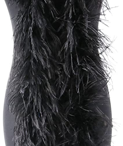 Federboa Schwarz,200cm Federboa Boa, Flauschige Feder Schal, Straußen Feder Boas Dekorieren Federschal Boa Kostümzubehör Federstola Kostüm Karneval,Straußenfeder Boa für Hochzeit Party Dekoration