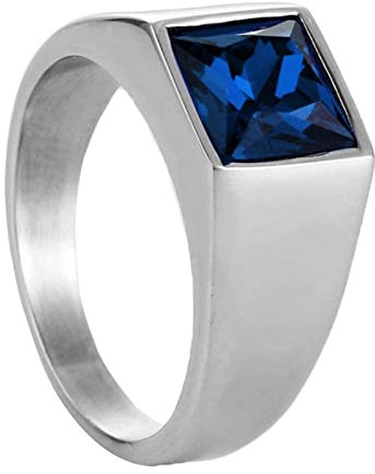 Whoiy Ring Edelstahl mit Stein, Verlobungsringe Quadratische Form Siegelring mit Blauem Zirkonia 10mm Silber Größe 57 (18.1) für Ihn Freund