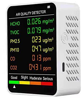 Monitor de calidad del aire 6 en 1 para interiores, probador de CO2 monitor de dióxido de carbono PM2.5, PM10, HCHO, para el hogar probador de CO2 CO y TVOC