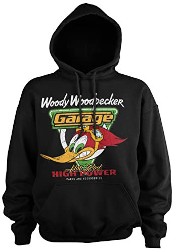 Woody Woodpecker Offizielles Lizenzprodukt Garage Kapuzenpullover (Schwarz), Medium