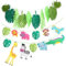 FELTECHELECTR Cartoon Animal Palm Leaf Decorative Bunting Flags 4 Pieces Home Paper Banner Set