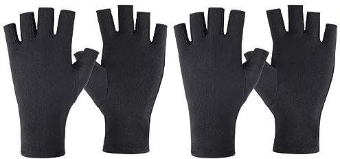 VEGCOO UV Handschuhe für Nägel - 2 Paar Halbfinger Schutzhandschuhe für Maniküre, Autofahren, Angeln (Schwarz)
